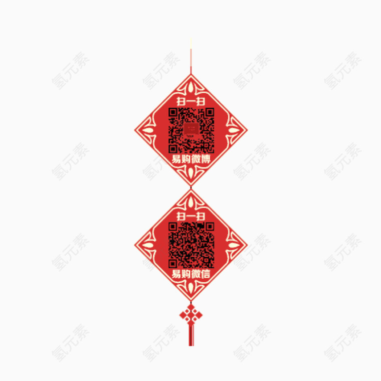卡通手绘二维码中国结