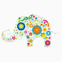 手绘卡通花彩大象