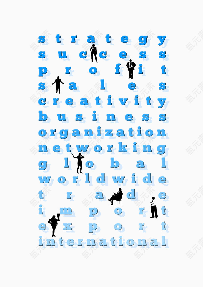 蓝色字母和黑色人物剪影图片