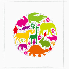 圆形 动物 扁平化 创意拼接 装饰图案 边框