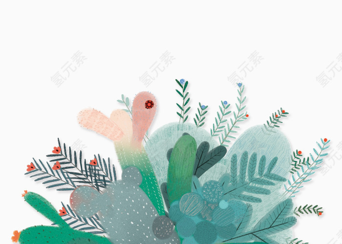 手绘可爱风草丛素材