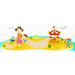 水彩卡通手绘公园装饰