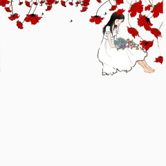 坐在花下的女孩