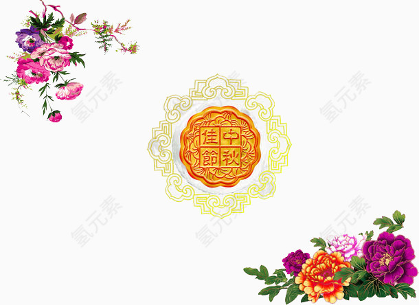 中秋节手绘地花朵月饼