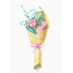 手绘水彩玫瑰花束