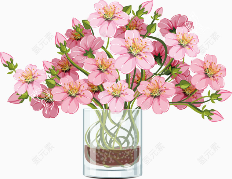 手绘卡通粉色花卉玻璃瓶子