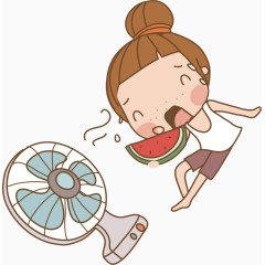 吃西瓜风扇乘凉卡通人物图标元素