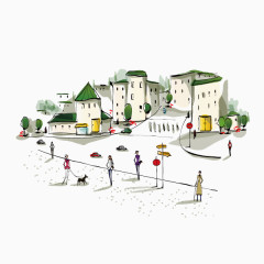 手绘城市建筑 插画 手绘 城市街道