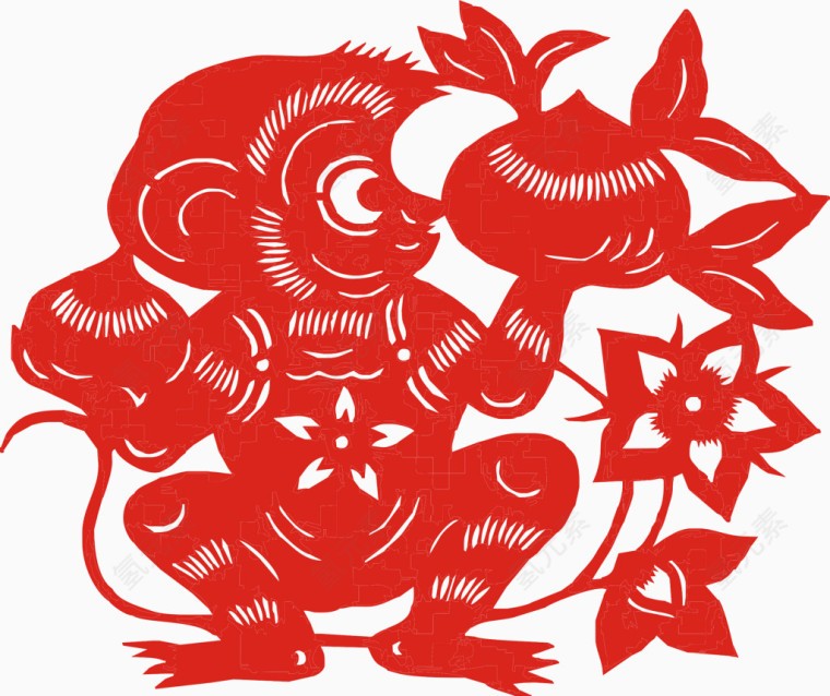 红色剪纸镂空猴子