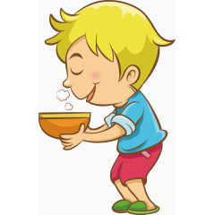 捧着碗的小男生矢量图