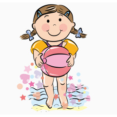 水边玩球的女孩