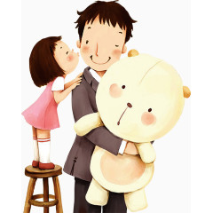 小女孩父亲熊卡通手绘装饰元素