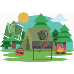 野外生活卡通手绘图标元素