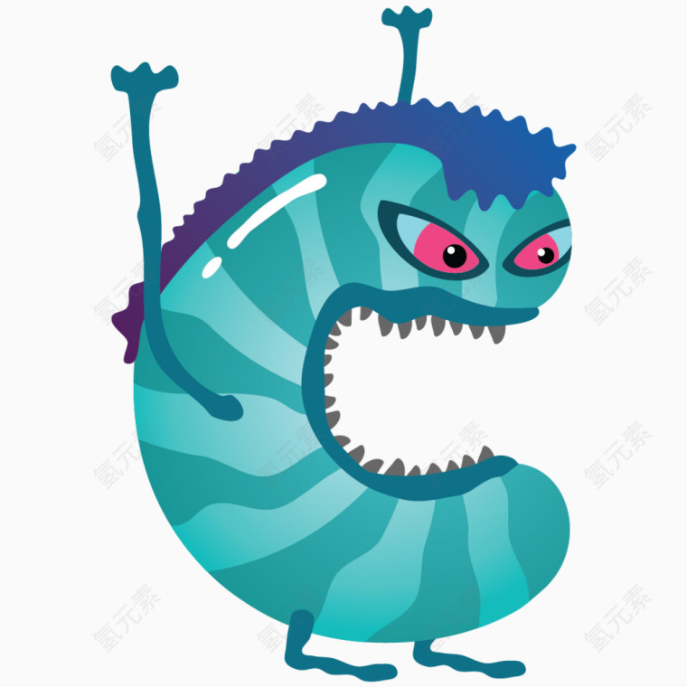卡通手绘怪物字母c 