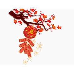 梅花与鞭炮png