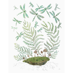 水彩手绘蜻蜓植物装饰元素