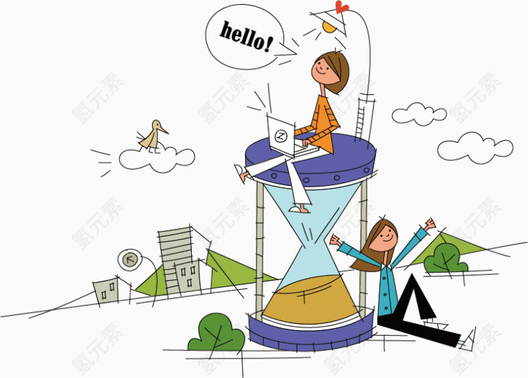 坐在沙漏上的人场景