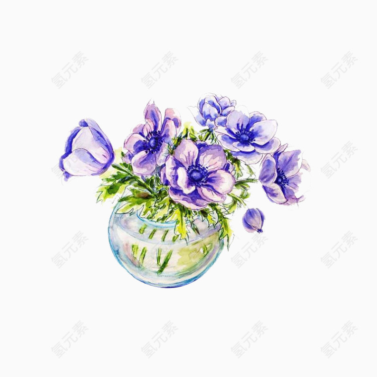 手绘紫色花卉PNG元素