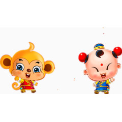 卡通猴子和娃娃