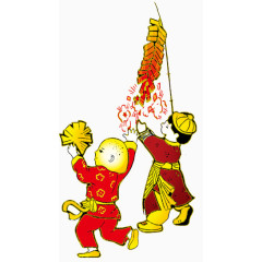 卡通传统人物放鞭炮