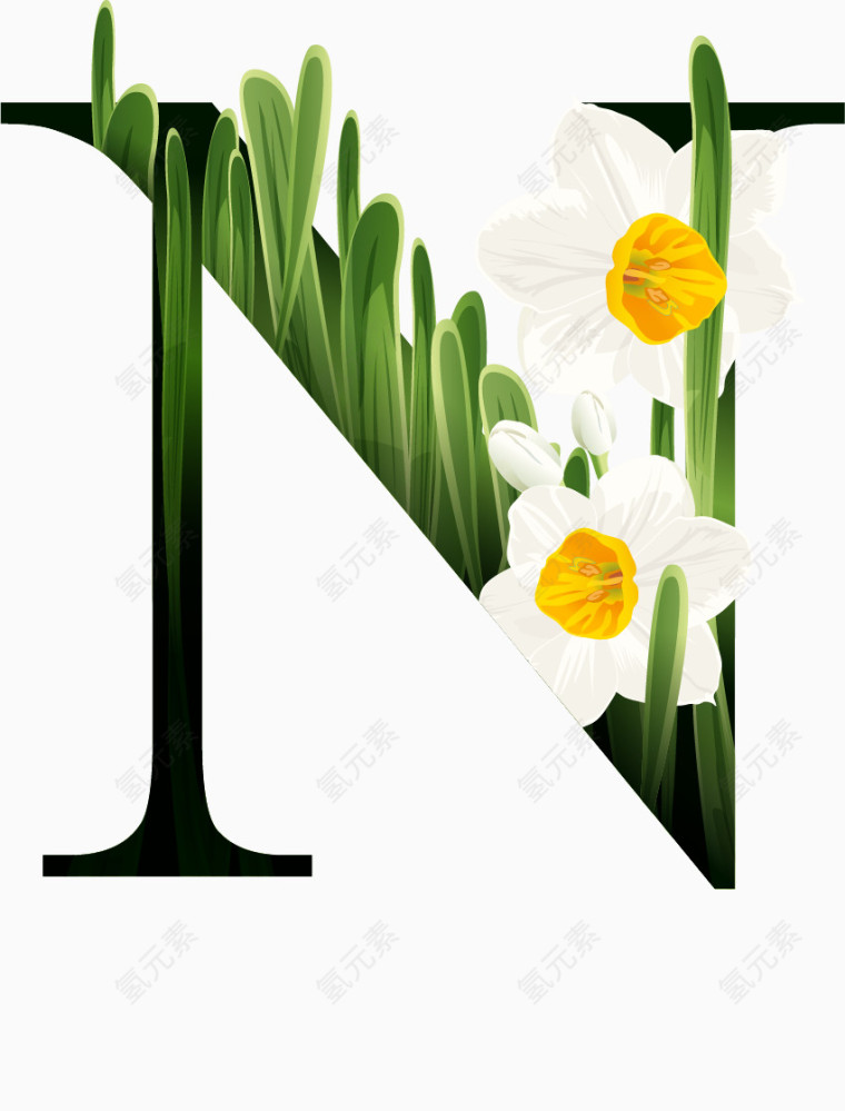 鲜花花纹字母N