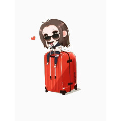 坐在行李箱上的女孩