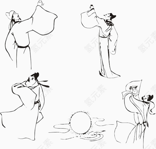 李白饮酒简笔画图