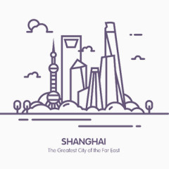 上海标志性建筑线性插图