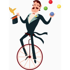 踩独轮车的魔术师矢量元素