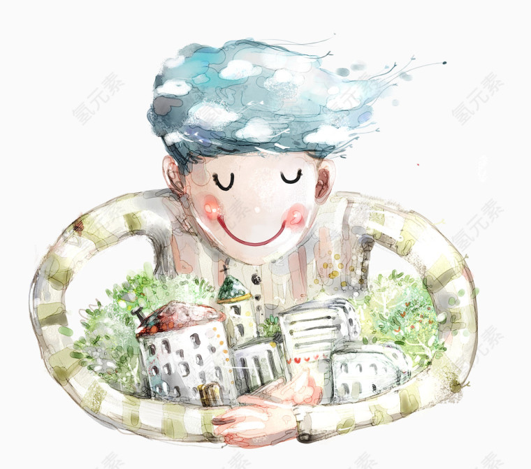 手绘清新梦幻风景插画