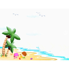手绘夏日海滩