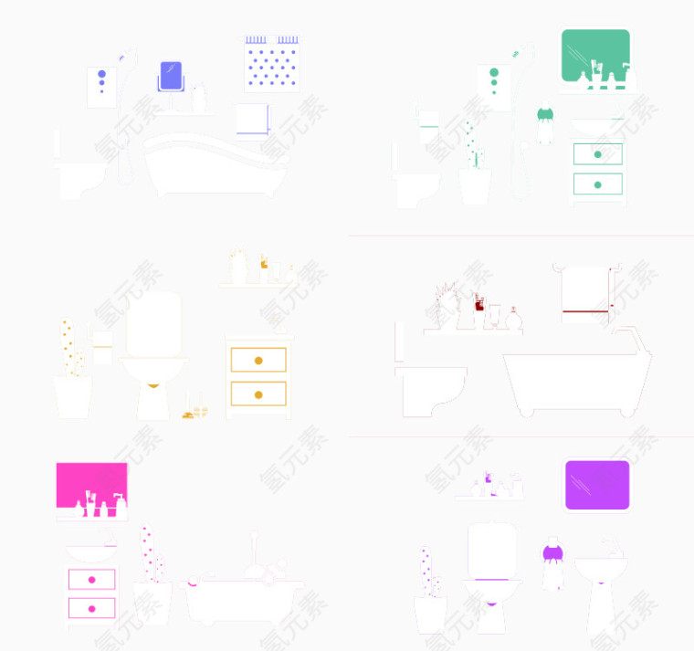 6款彩色浴室背景矢量素材