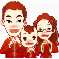 一家人拜年卡通手绘节日素材