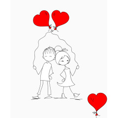 牵着爱心气球的小情侣