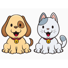 卡通狗狗和猫