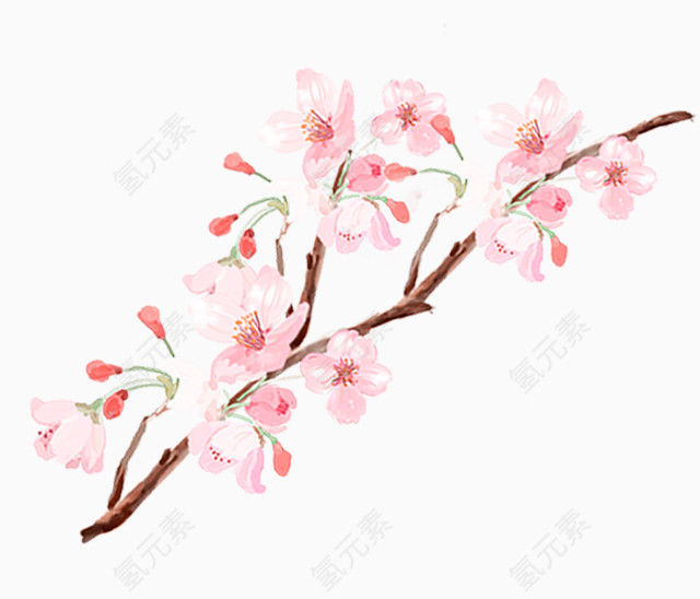 手绘唯美粉色桃花树枝