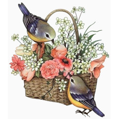 手绘花小鸟花篮