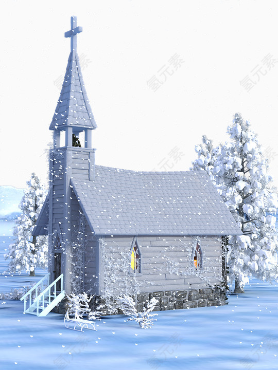圣诞雪景教会房子