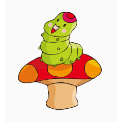 卡通手绘站在蘑菇上的可爱虫子