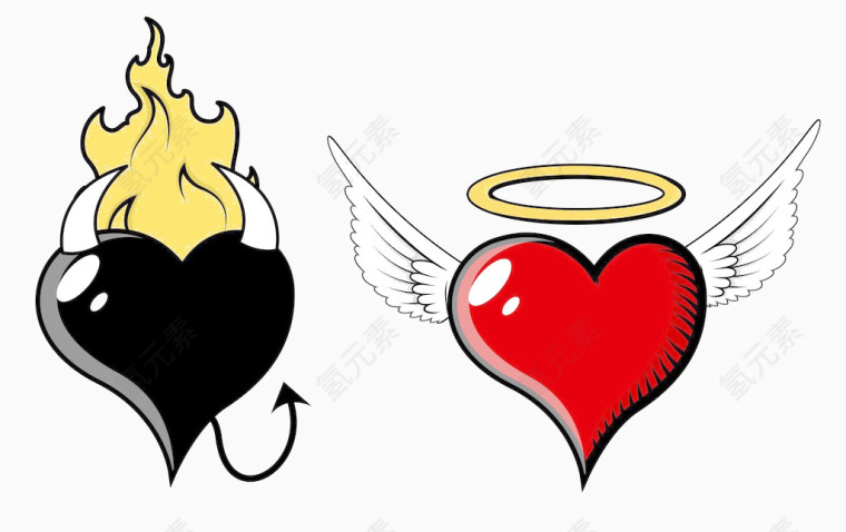 卡通恶魔与天使爱心