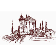 矢量手绘葡萄酒庄园