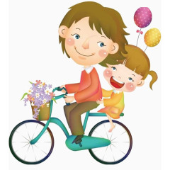 骑车带着小女孩