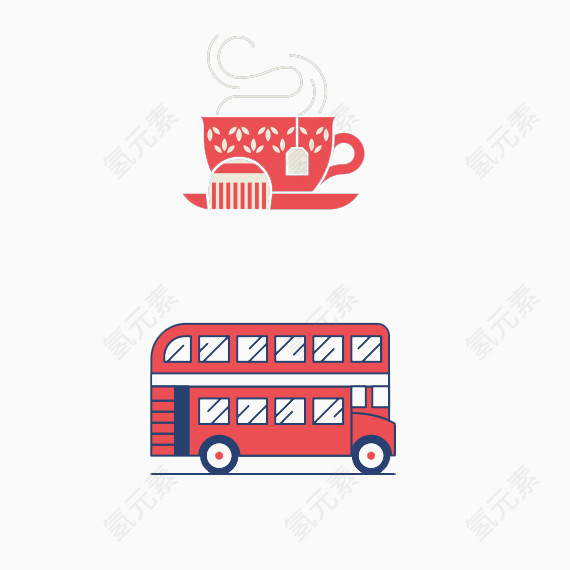 红色咖啡杯公交车