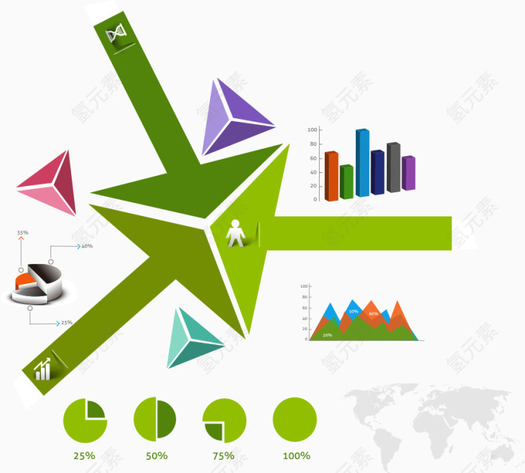 矢量绿色箭头信息图表