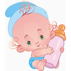 抱着奶瓶的萌宝宝