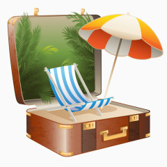 卡通手绘夸张沙滩海边行旅箱