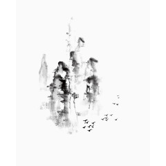 卡通中国风图片素描中国风山水画