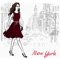 矢量城市插画与美女插画