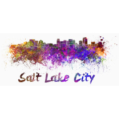 水彩泼溅城市素材PNG