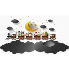 唯美月亮火车黑色云朵剪纸